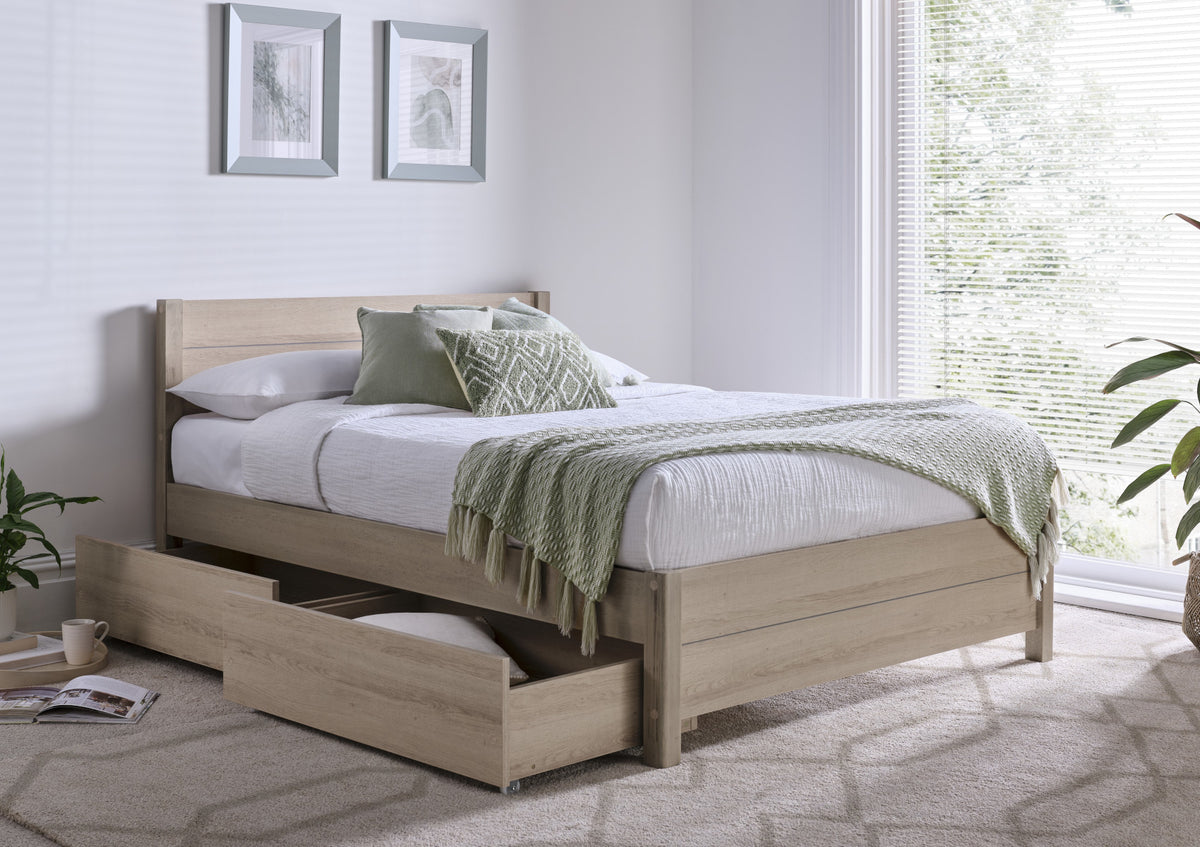 Oakdale Oak Finish Drawer Storage Bed Frame Bed Keppel