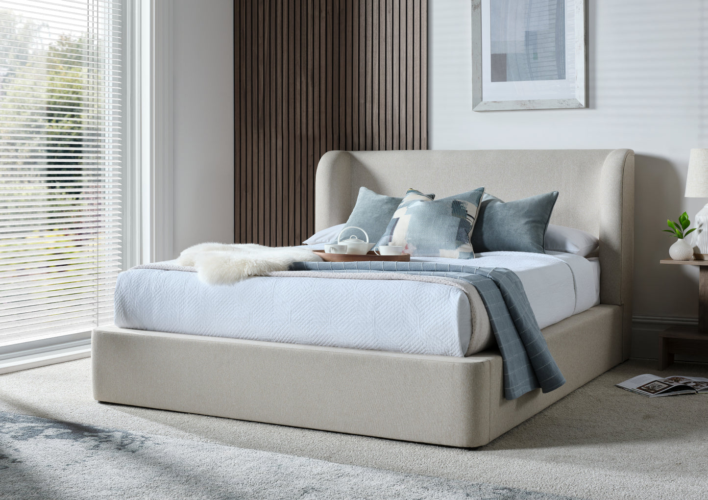 Orsella Natural Upholstered Ottoman Bed Frame Bed Importas Double