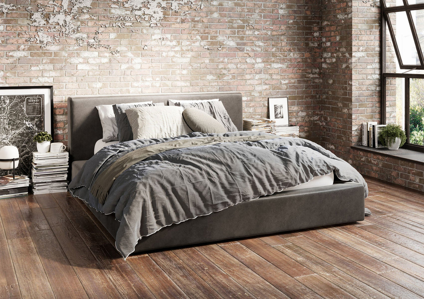 Aldeburgh Dapple Grey Velvet Upholstered Bed Frame Bed LPD Furniture King