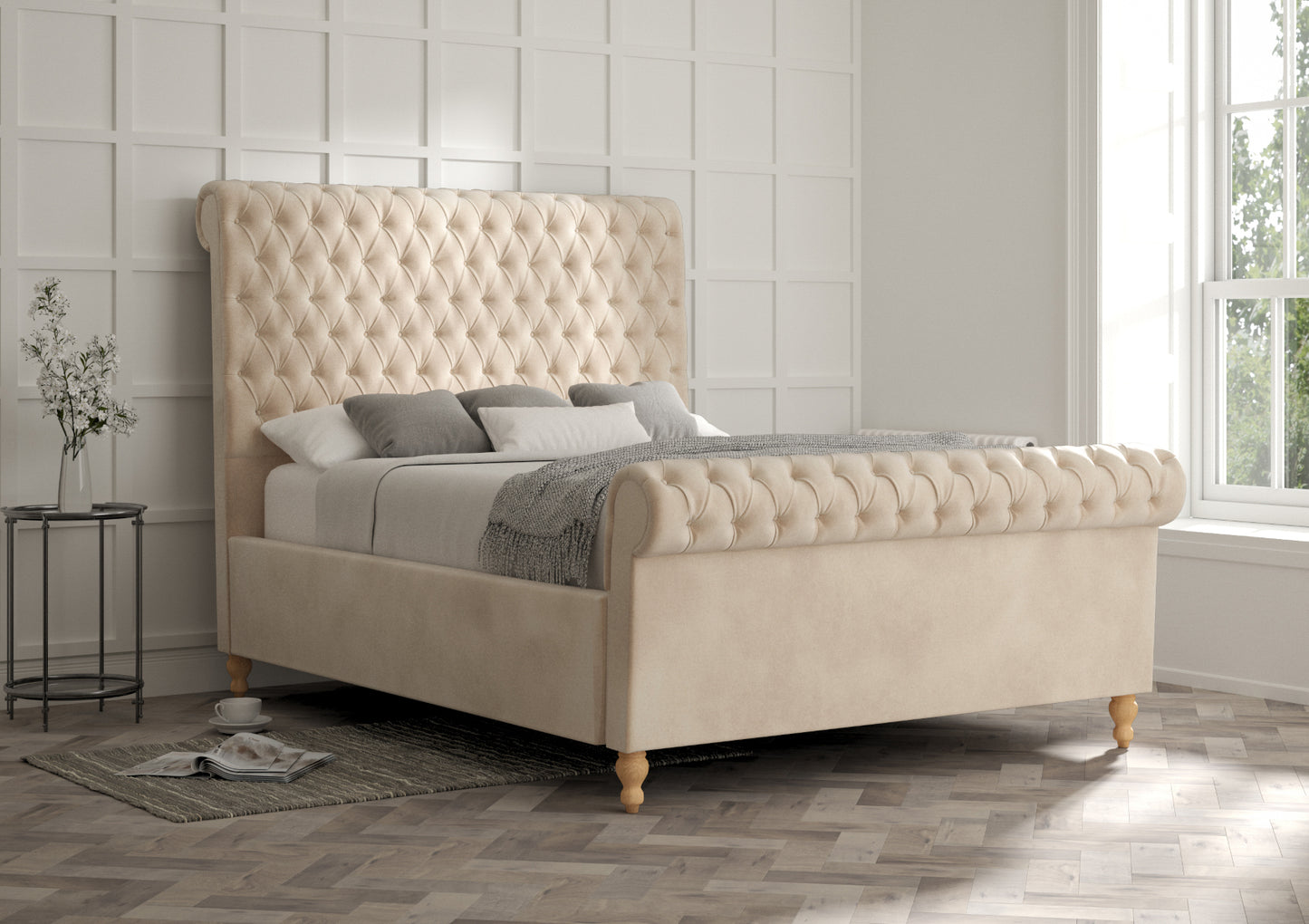 Aldwych Upholstered Sleigh Bed Only Bed time4sleepadmin Single Savannah Almond