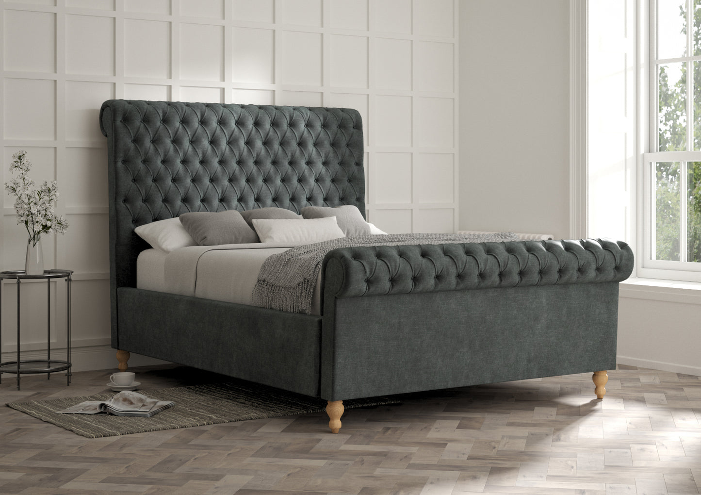 Aldwych Upholstered Sleigh Bed Only Bed time4sleepadmin Double Savannah Ocean
