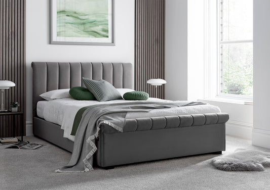 Ascot Grey Upholstered Ottoman Storage Sleigh Bed Bed time4sleepadmin