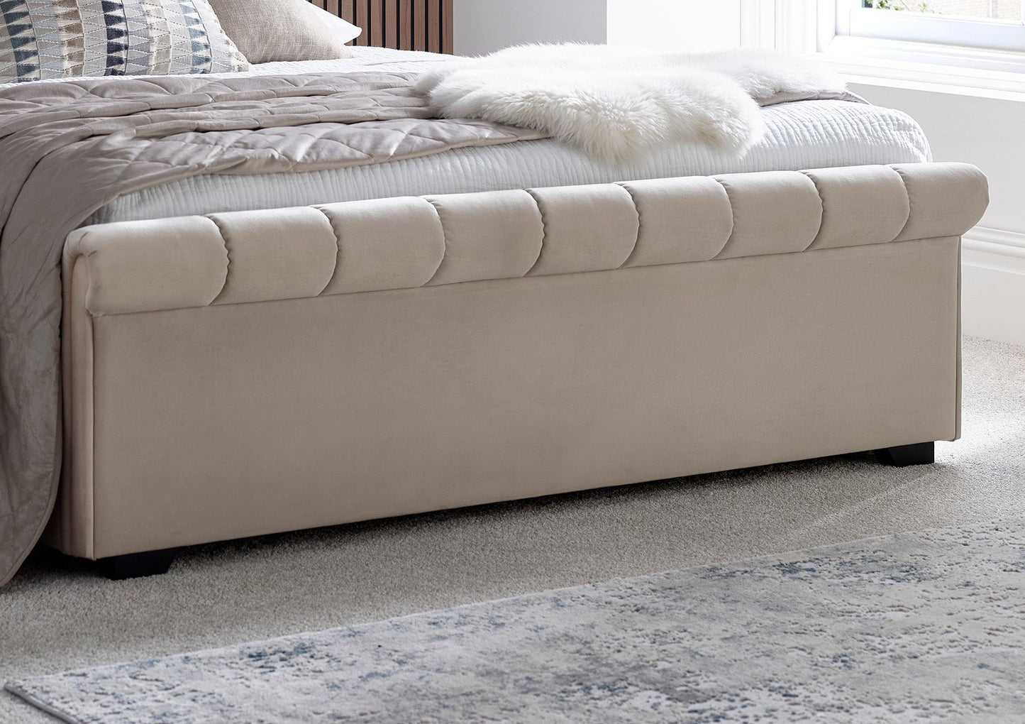 Ascot Stone Upholstered Ottoman Storage Sleigh Bed Bed Time4Sleep