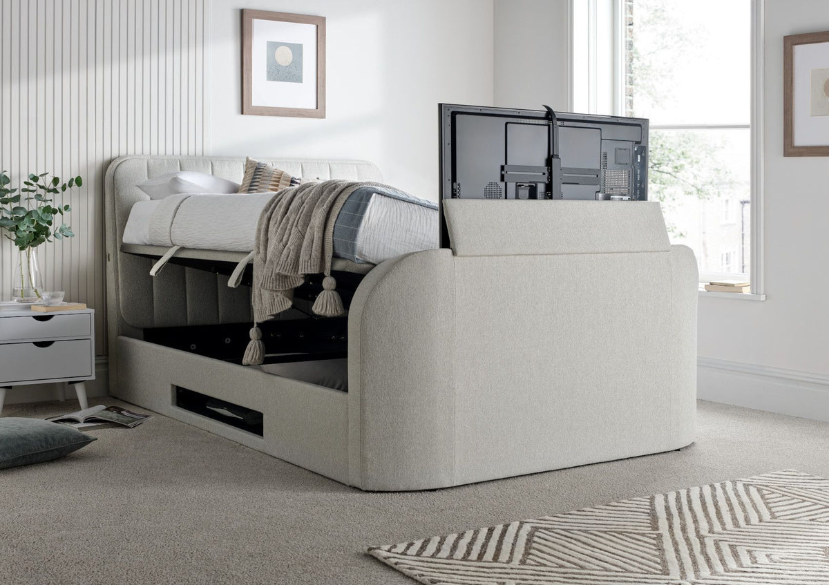 Atm Shell Bed Aspen Upholstered Shell Ottoman TV Bed Frame – Time4Sleep