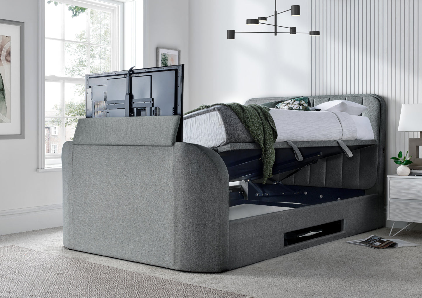 Aspen Upholstered Ottoman TV Bed Smoke Bed Frame Only Bed time4sleepadmin