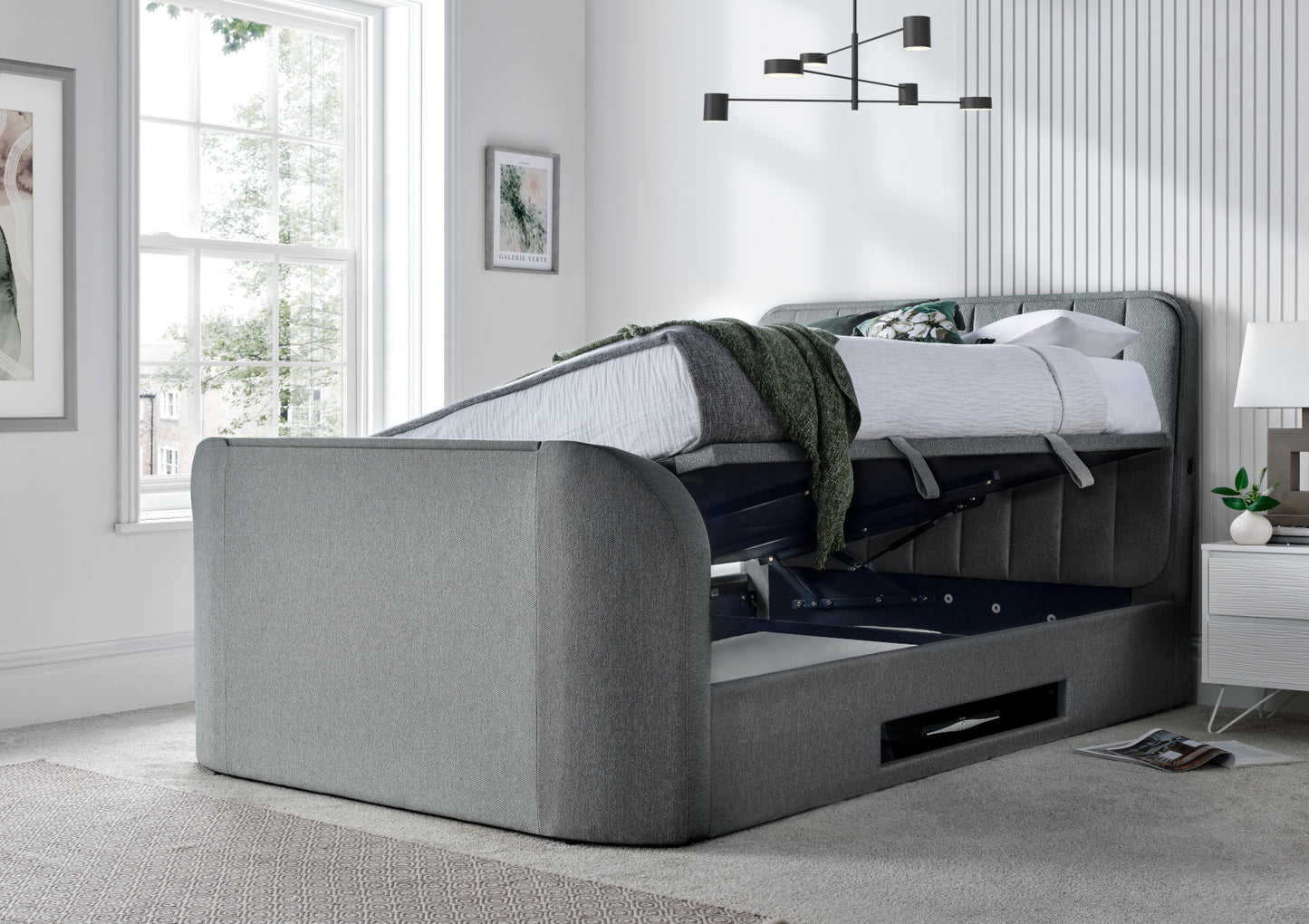 Aspen Upholstered Ottoman TV Bed Smoke Bed Frame Only Bed time4sleepadmin