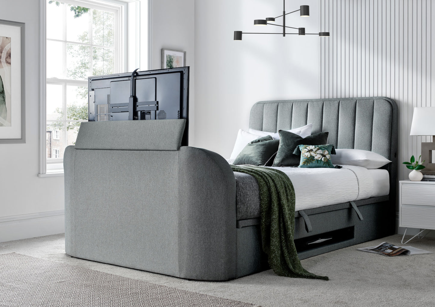 Aspen Upholstered Ottoman TV Bed Smoke Bed Frame Only Bed time4sleepadmin