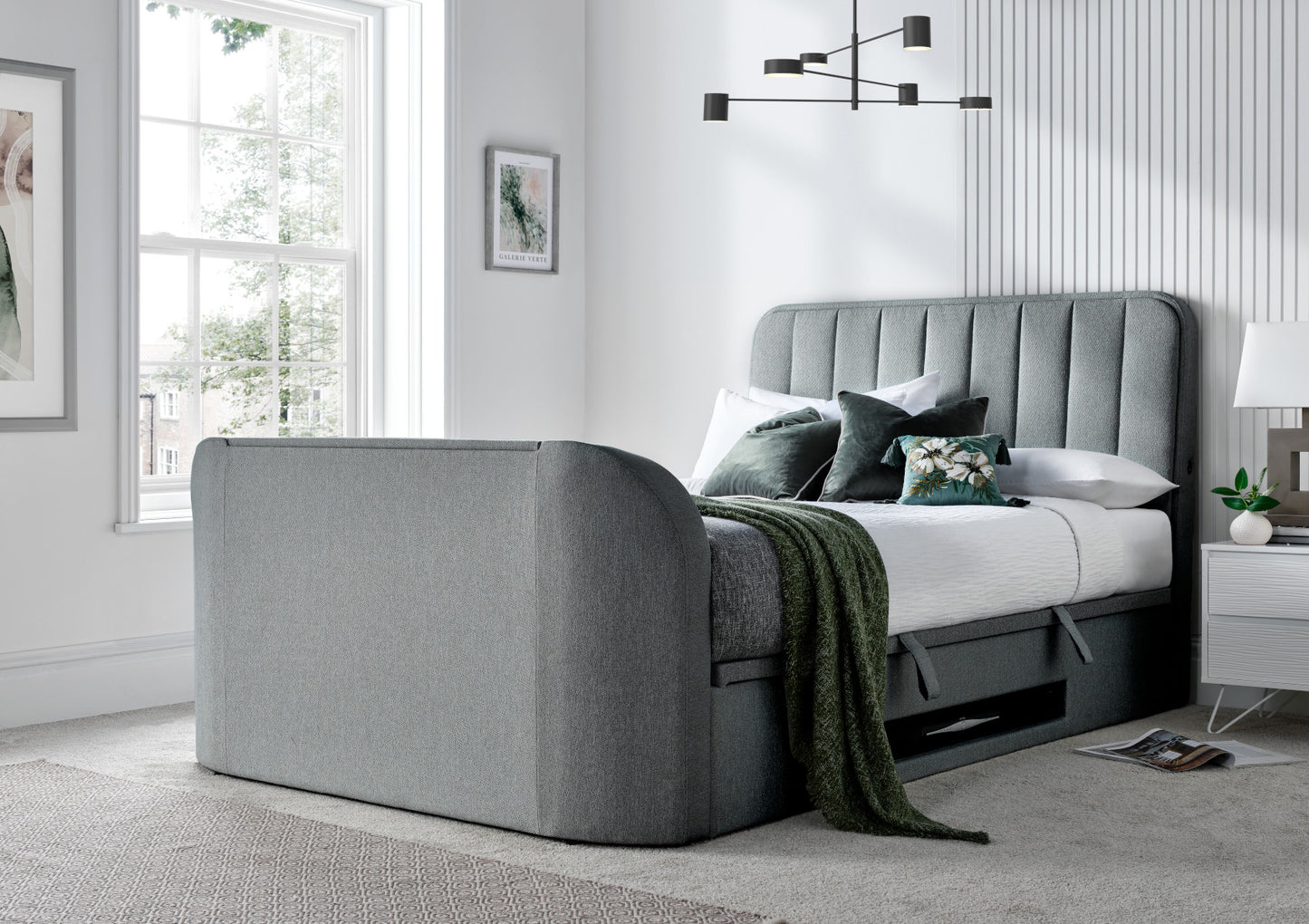 Aspen Upholstered Ottoman TV Bed Smoke Bed Frame Only Bed time4sleepadmin