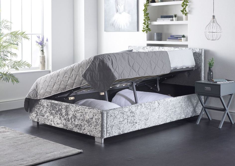 View Essentials Upholstered Ottoman Silver Crush Bed Frame Time4Sleep information