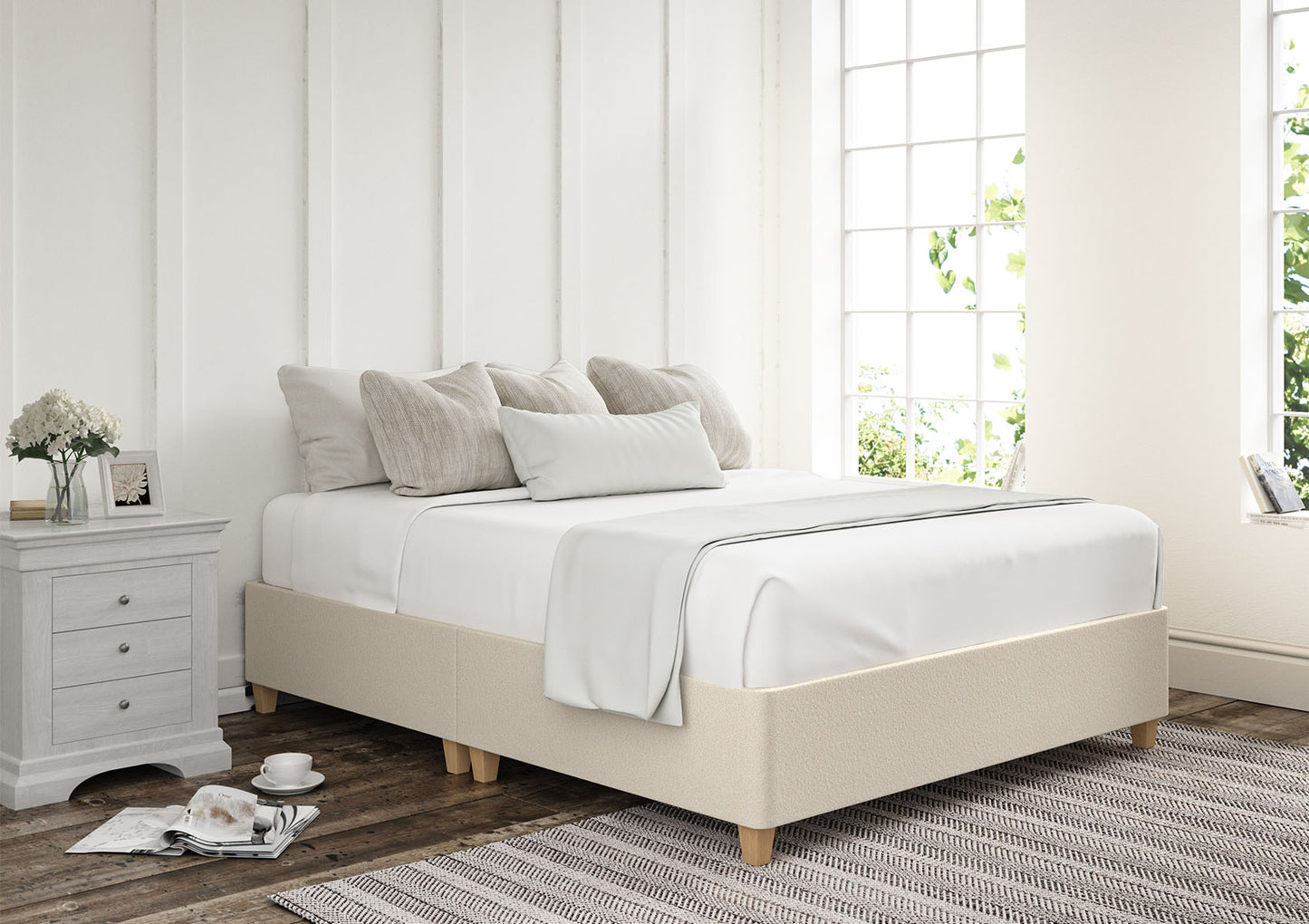 Shallow Upholstered Base On Legs Bed time4sleepadmin Single Teddy Cream