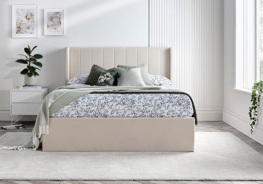 Wilson Natural Beige Upholstered Ottoman Bed Frame Bed time4sleepadmin