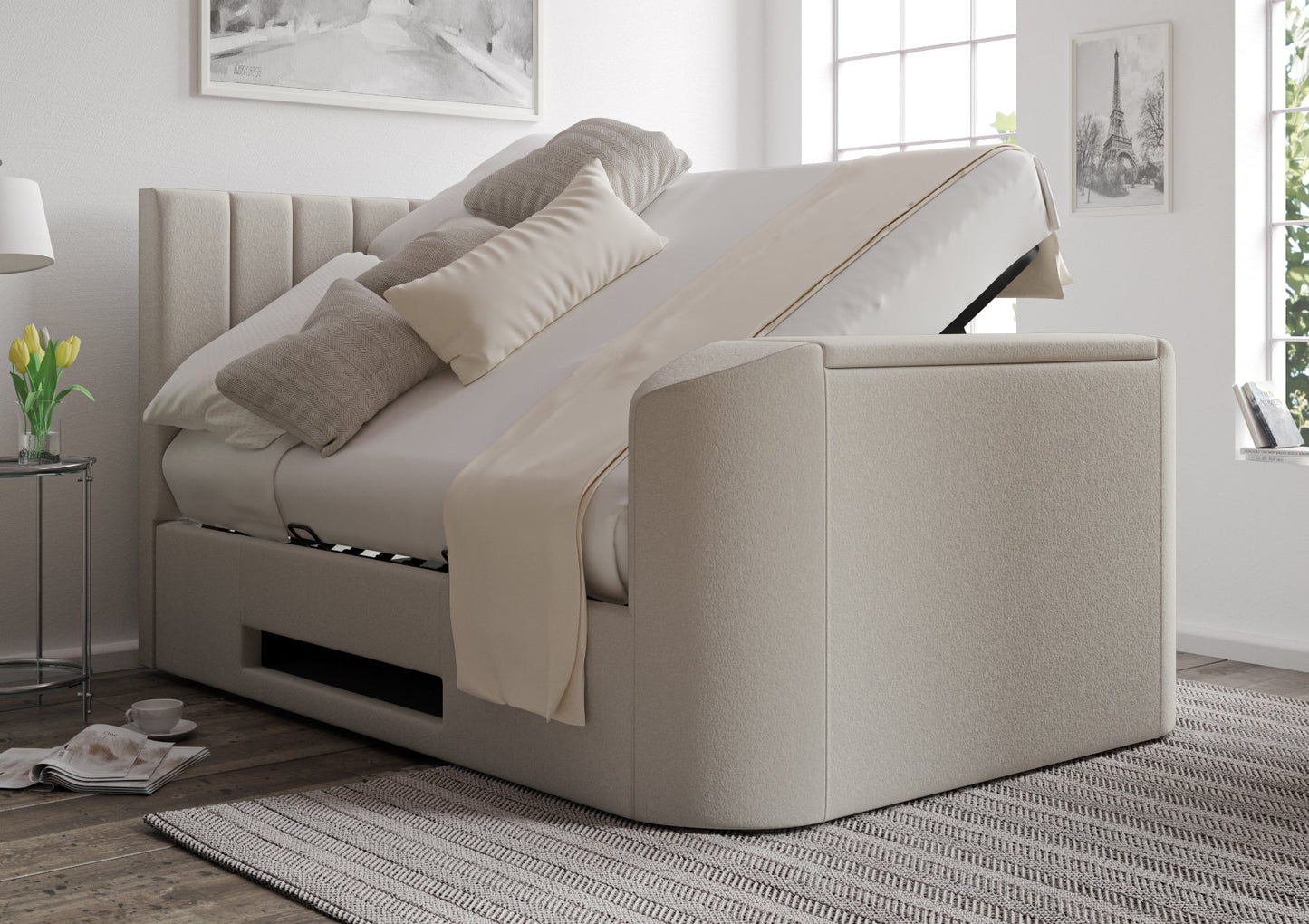 Berkley Upholstered Arran Natural Ottoman TV Bed - Bed Frame Only Bed Time4Sleep Manufacturing