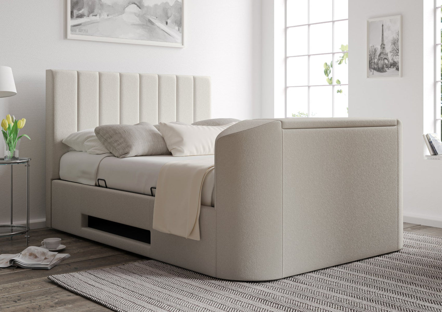 Berkley Upholstered Arran Natural Ottoman TV Bed - Bed Frame Only Bed Time4Sleep Manufacturing