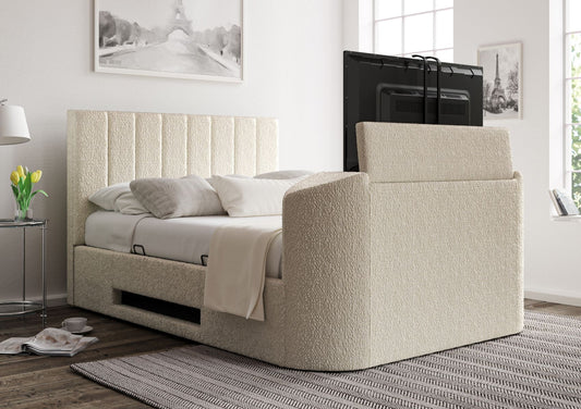 Berkley Upholstered Boucle Ivory Ottoman TV Bed - Bed Frame Only - Bed - Time4Sleep