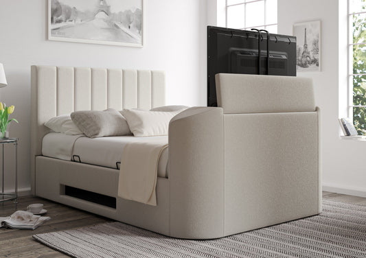 Berkley Upholstered Hugo Ivory Ottoman TV Bed - Bed Frame Only Physical Time4Sleep Manufacturing Double