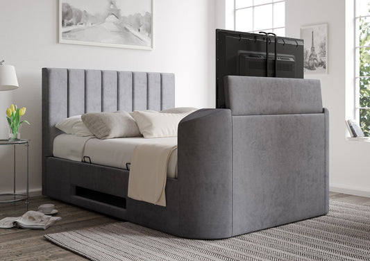 Berkley Upholstered Hugo Platinum Ottoman TV Bed - Bed Frame Only - Bed - Time4Sleep