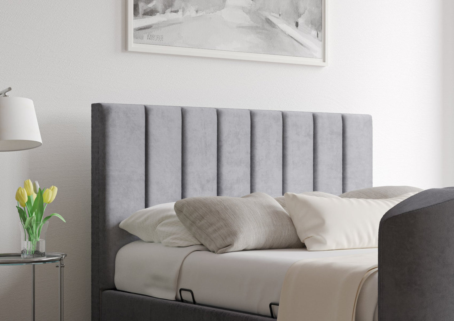 Berkley Upholstered Hugo Platinum Ottoman TV Bed - Bed Frame Only Bed Time4Sleep