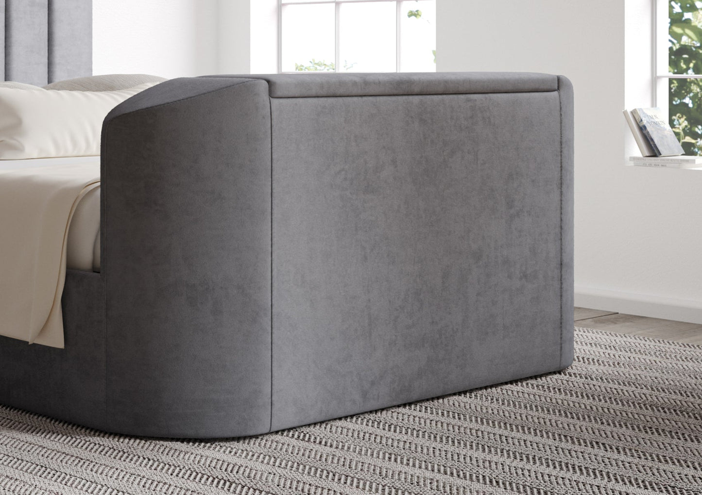 Berkley Upholstered Hugo Platinum Ottoman TV Bed - Bed Frame Only Bed Time4Sleep