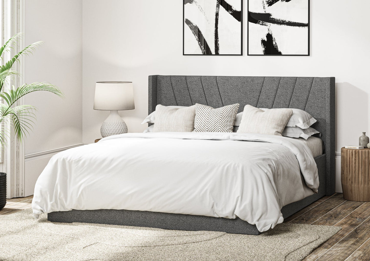 Bliss Winged Classic Arran Pebble Upholstered Ottoman Bed Frame Only Bed Time4Sleep Manufacturing Single