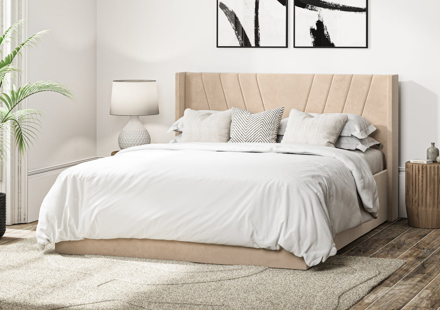 Bliss Winged Classic Hugo Latte Upholstered Ottoman Bed Frame Only Bed Time4Sleep Manufacturing Single