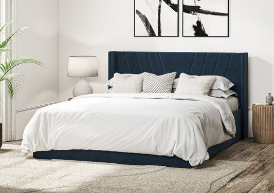 Bliss Winged Classic Hugo Petrol Upholstered Ottoman Bed Frame Only Bed Time4Sleep Manufacturing Single