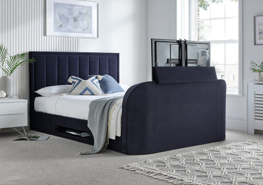 Santorini Upholstered Ottoman TV Blue Velvet Bed Frame Only Bed time4sleepadmin
