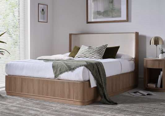 Brackenridge Oak Natural Winged Ottoman Bed Frame Bed Importas King