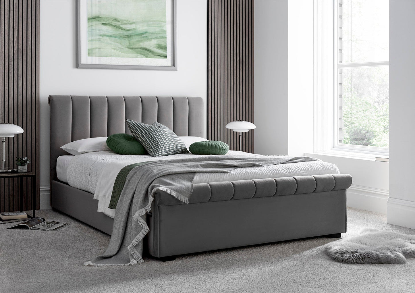 Bundle: Ascot Grey Upholstered Sleigh Ottoman - Double Bed And Memory Pocket 1000 Hybrid Double Mattress Bundle time4sleepadmin