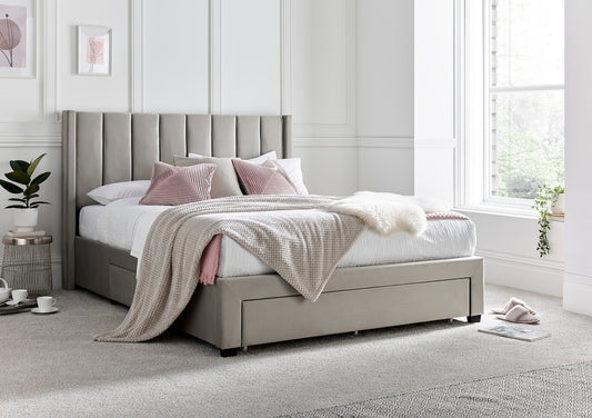 Bundle: Elegance Champagne Upholstered King Size Drawer Bed And Memory Pocket 1000 Hybrid King Size Mattress Bundle time4sleepadmin
