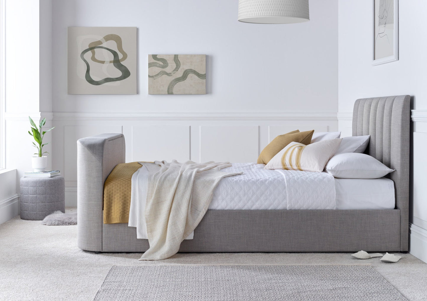 Bundle: Lucille Upholstered TV Bed Mid Grey - King Bed And Memory Pocket 1000 Hybrid King Size Mattress Bundle time4sleepadmin