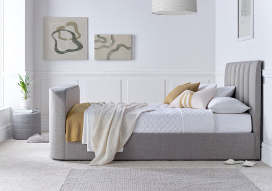 Bundle: Lucille Upholstered TV Bed Mid Grey - King Bed And Memory Pocket 1000 Hybrid King Size Mattress Bundle time4sleepadmin