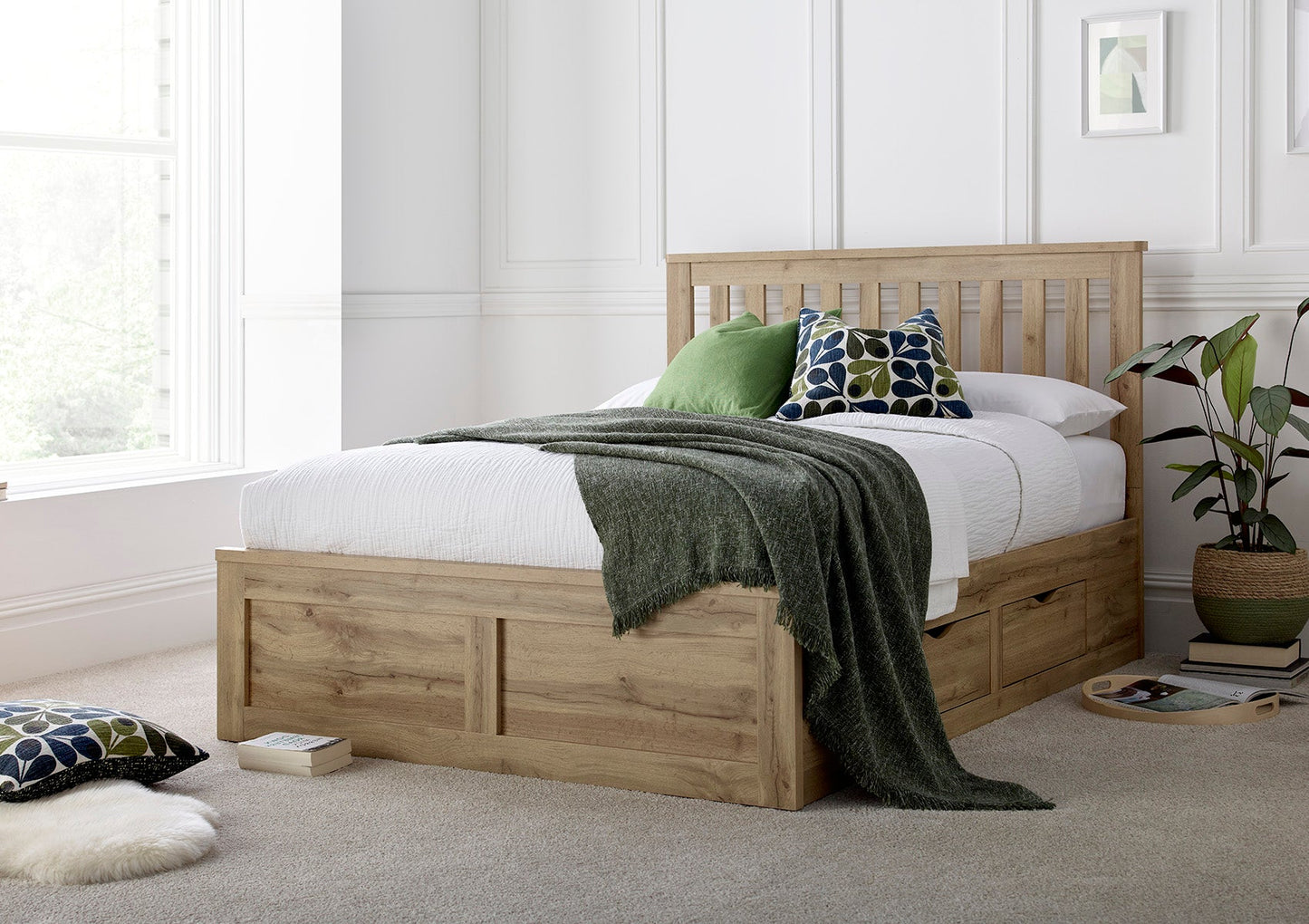 Bundle: Madison Oak Finish 4 Drawer Wooden Double Bed And Memory Pocket 1000 Hybrid Double Mattress Bundle time4sleepadmin