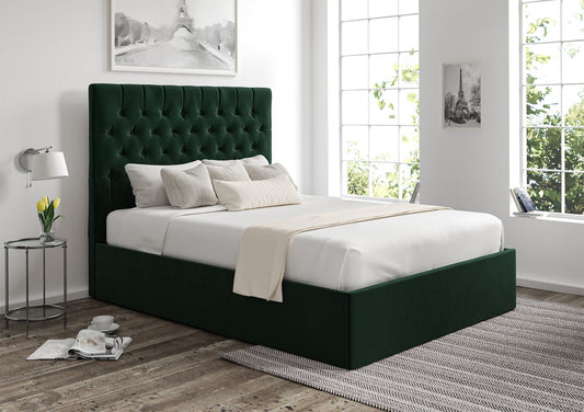 Bundle: Maxi Hugo Bottle Green Upholstered Ottoman Super King Size Bed And Sleep Sanctuary OneLife Memory Pocket Super King Size Mattress Bundle time4sleepadmin