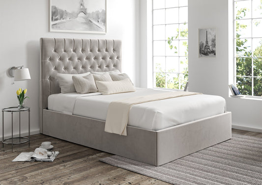 Bundle: Maxi Hugo Platinum Upholstered Ottoman Super King Size Bed And Sleep Sanctuary Essentials 1000 Pocket - Super King Size Mattress Bundle time4sleepadmin