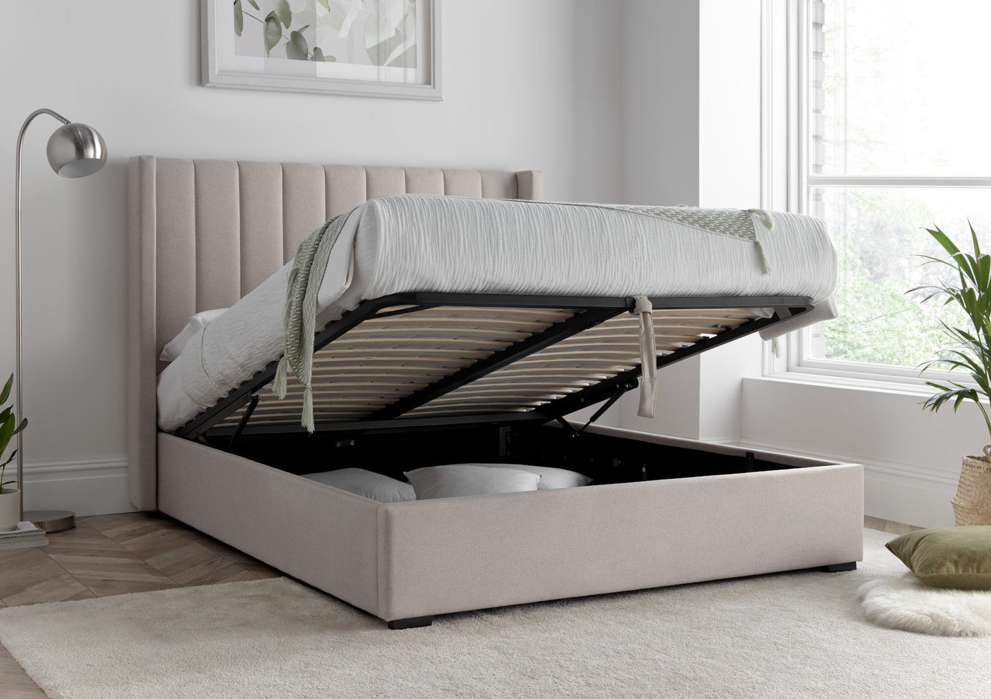 Bundle: Maya Winged Ottoman Natural - Double Bed And Memory Pocket 1000 Hybrid Double Mattress Bundle time4sleepadmin