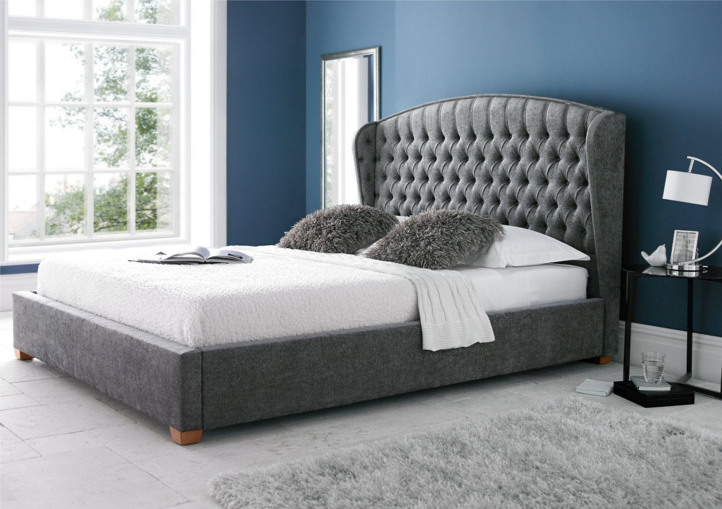 Bundle: Mia Winged Upholstered Bed Frame - Double Bed Frame Only - Naples Mink, Elite Natural 1000 Pocket Mattress - Double Bundle time4sleepadmin