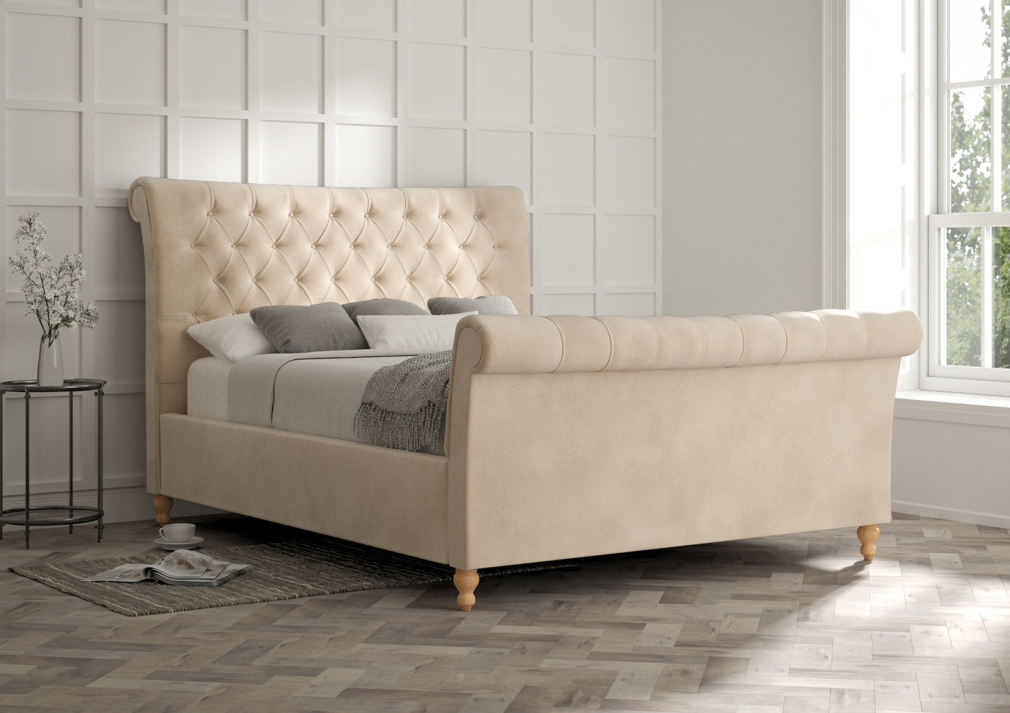 Cavendish Upholstered Sleigh Bed Only Bed time4sleepadmin King Savannah Almond