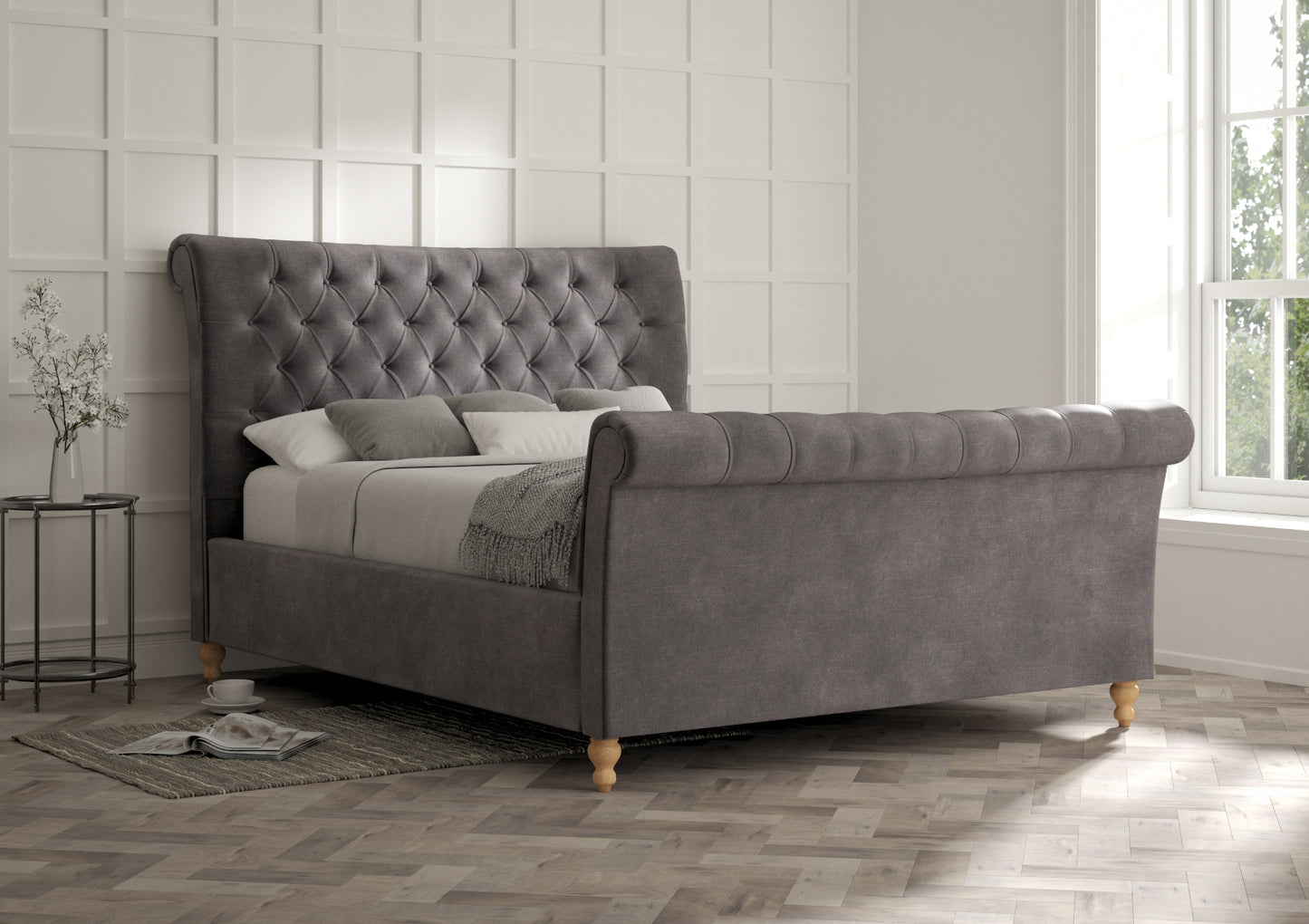 Cavendish Upholstered Sleigh Bed Only Bed time4sleepadmin Compact Double Savannah Armour