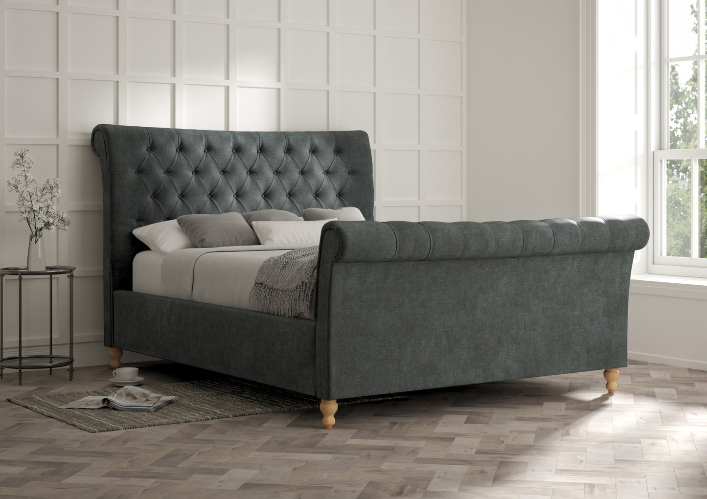 Cavendish Upholstered Sleigh Bed Only Bed time4sleepadmin Compact Double Savannah Ocean