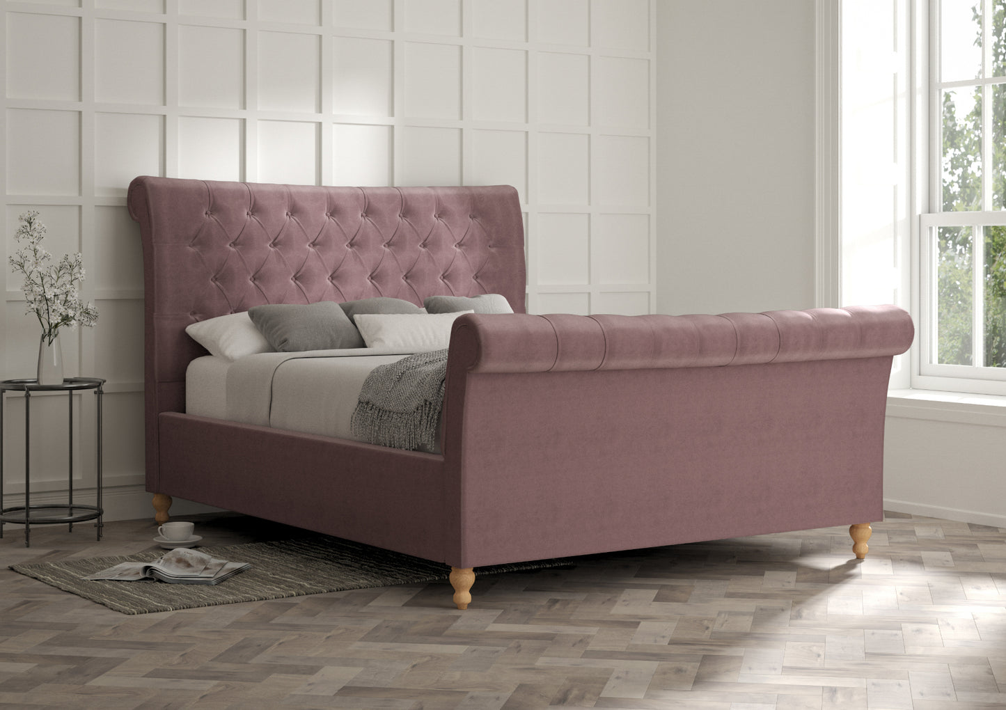 Cavendish Upholstered Sleigh Bed Only Bed time4sleepadmin Double Velvet Lilac