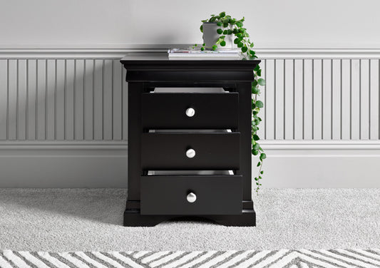 Chateaux Black 3 Drawer Bedside Furniture time4sleepadmin