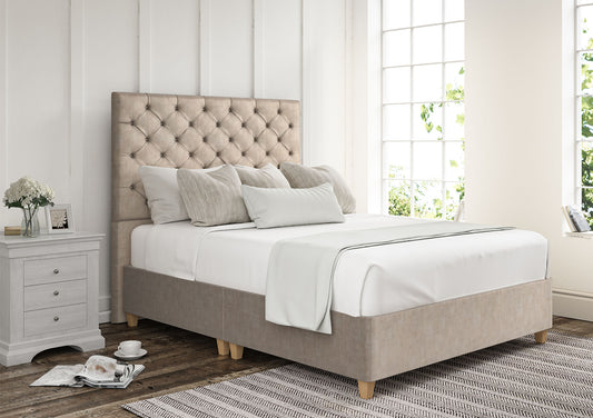 Chesterfield Upholstered Headboard and Shallow Base On Legs Bed time4sleepadmin