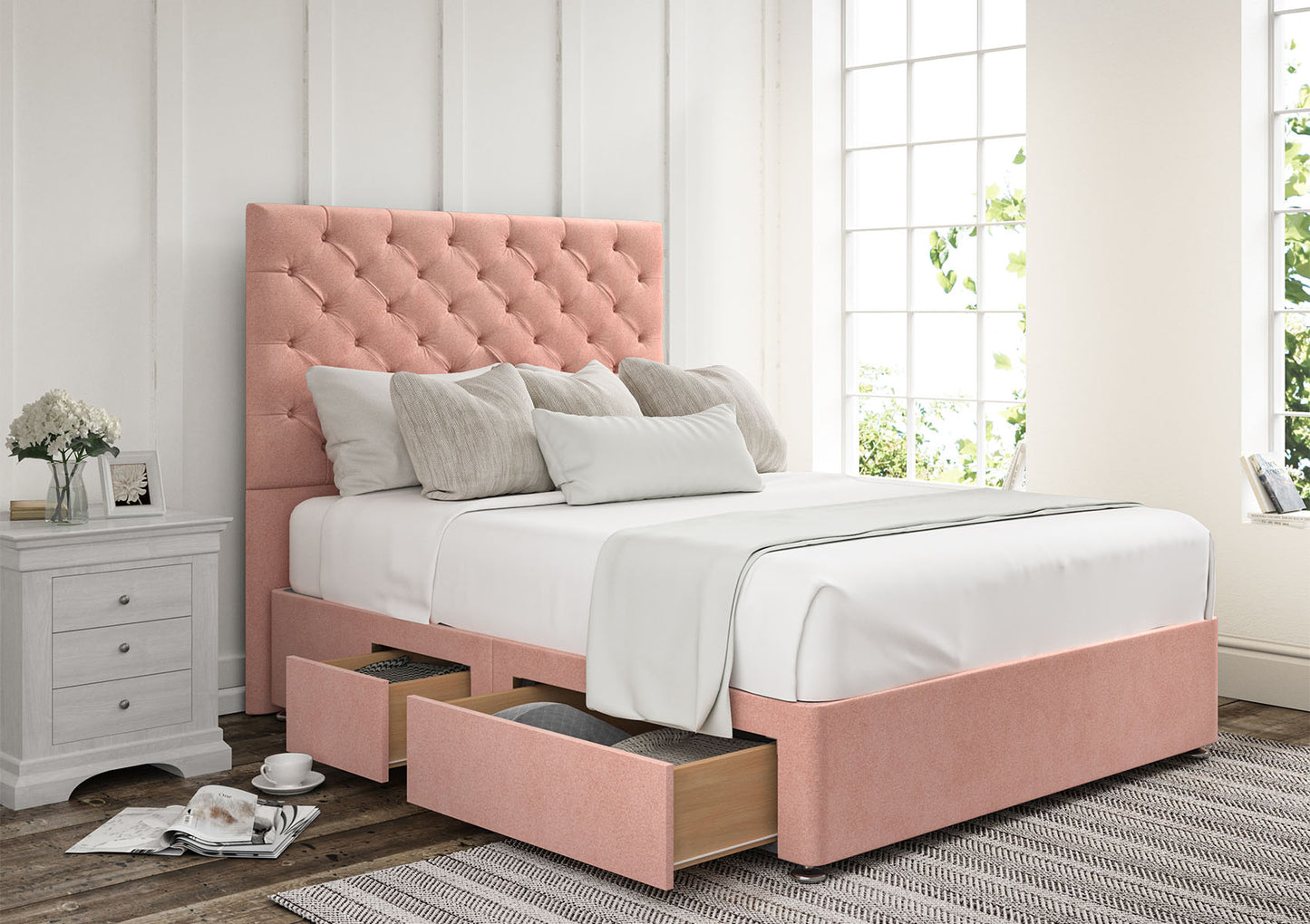Chesterfield Upholstered Headboard and Divan Base