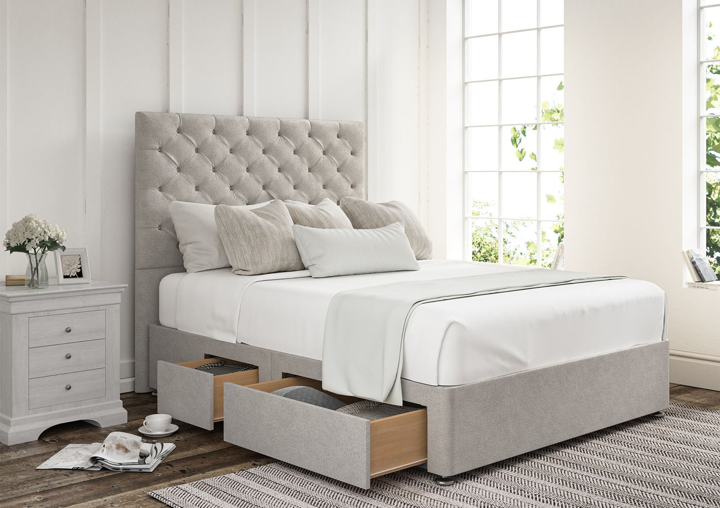 Chesterfield Upholstered Headboard and Divan Base
