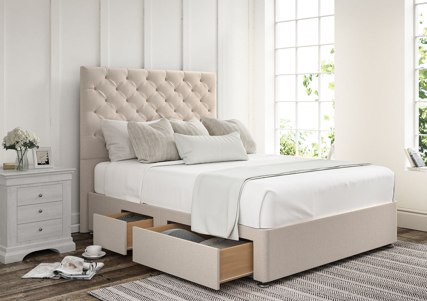 Chesterfield Upholstered Headboard and Divan Base