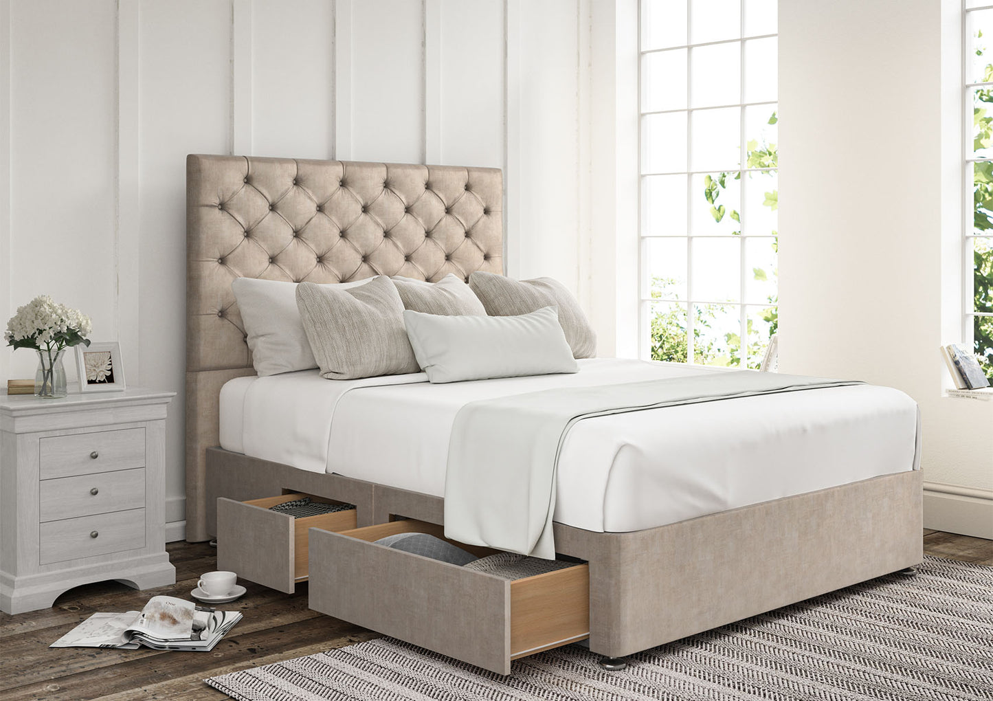 Chesterfield Upholstered Headboard and Divan Base