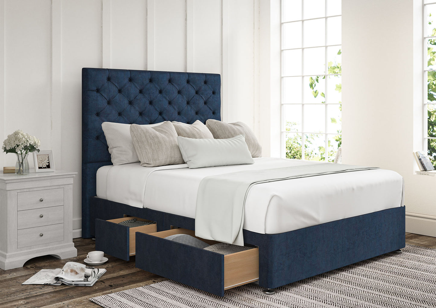 Chesterfield Upholstered Headboard and Divan Base