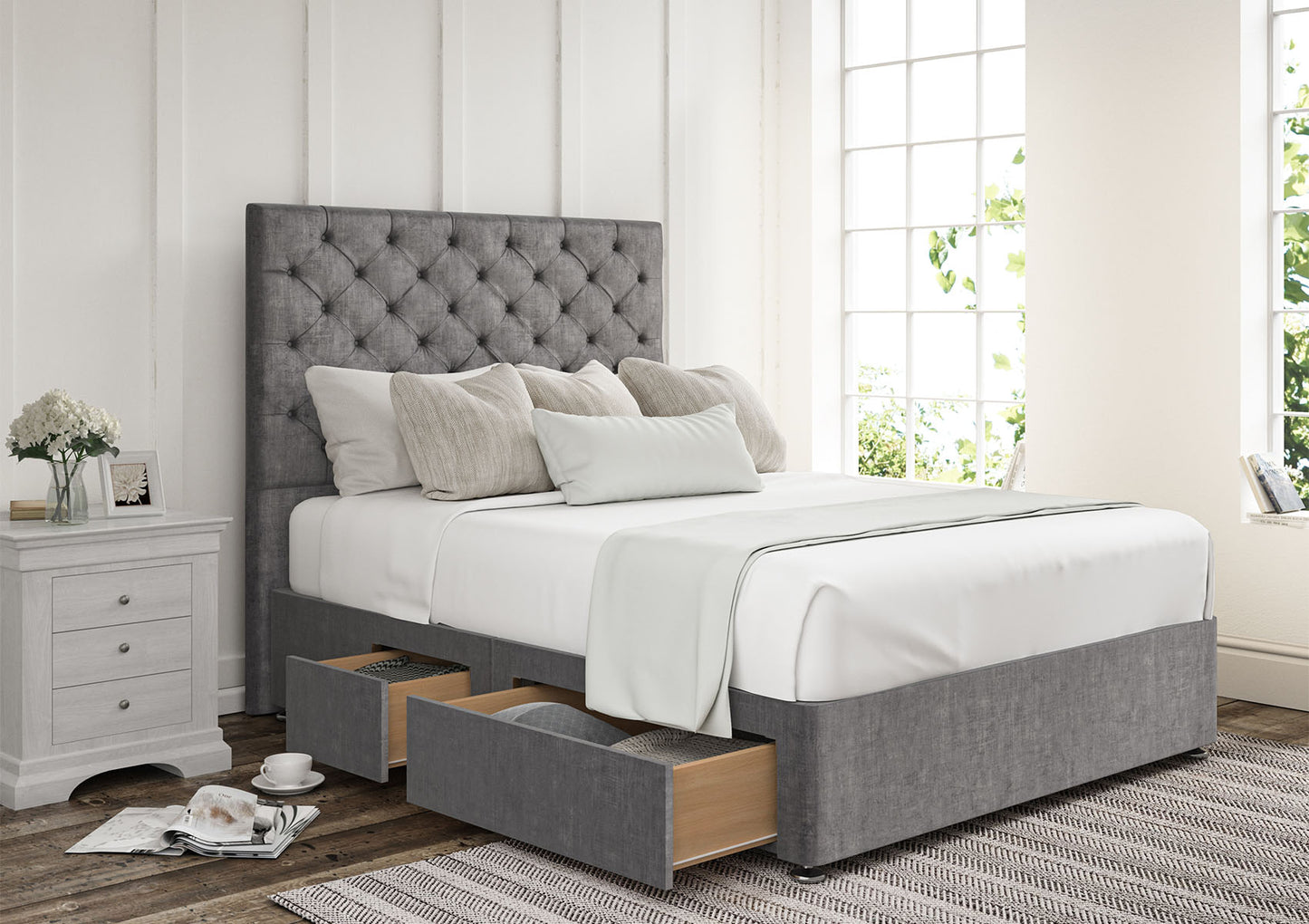 Chesterfield Upholstered Headboard and Divan Base