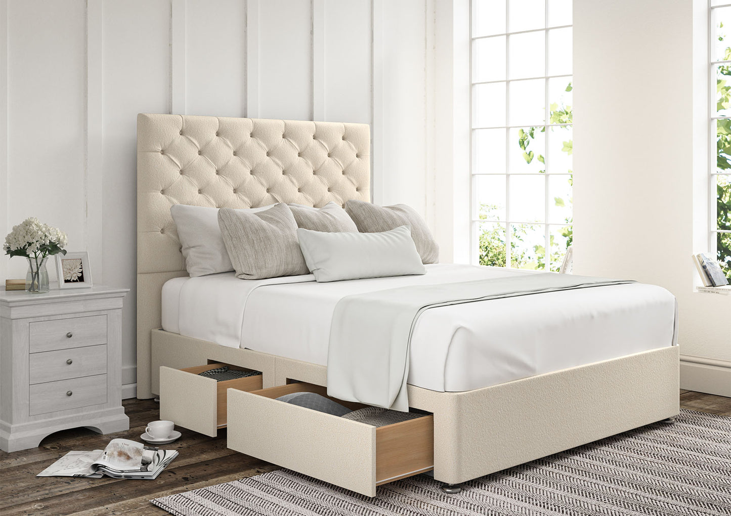 Chesterfield Upholstered Headboard and Divan Base