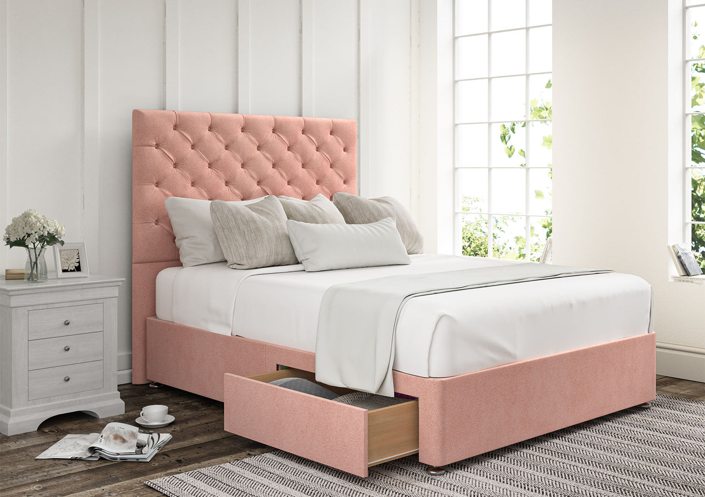 Chesterfield Upholstered Headboard and Divan Base